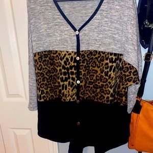 Leopard color block button down tunic